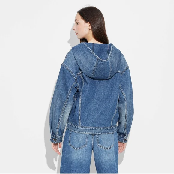 Women's Oversized Hooded Jean Jacket - Wild Fable Medium Wash XS - Picture 3 of 4